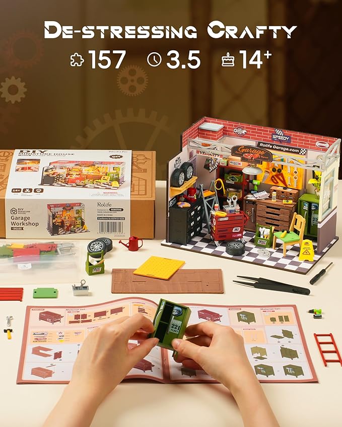 House Kit Garage Workshop, Build 1/20 Mini House Building Kit with LED